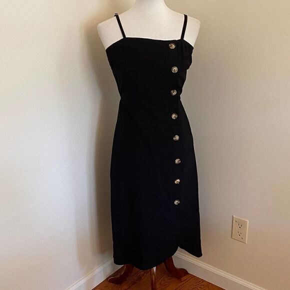 NEW Le Lis Black Faux Button Down Black Dress S - Picture 1 of 4